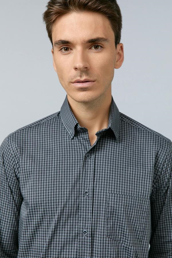 CAMISA MICROCUADRO GRIS | ANTONIO MIRO