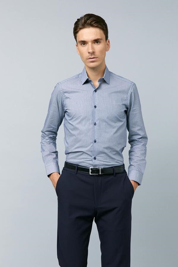 CAMISA AZUL CUADROS BLANCOS | ANTONIO MIRO