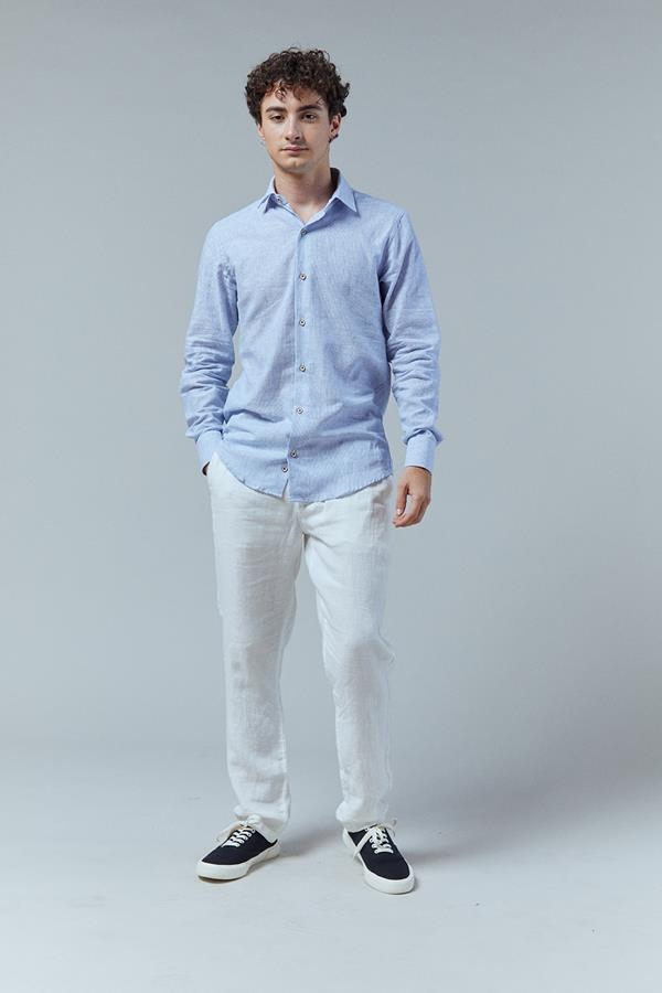 CAMISA MICRORAYA AZUL LINO | ANTONIO MIRO