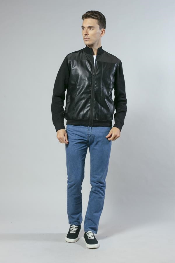 CHAQUETA ECOPIEL Y NYLON NEGRA | ANTONIO MIRO