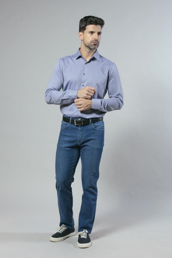 CAMISA FALSO LISO AZUL/BLANCO | ANTONIO MIRO