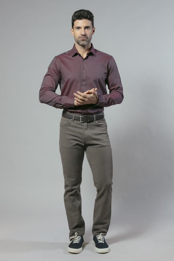 CAMISA FALSO LISO GRANATE | ANTONIO MIRO