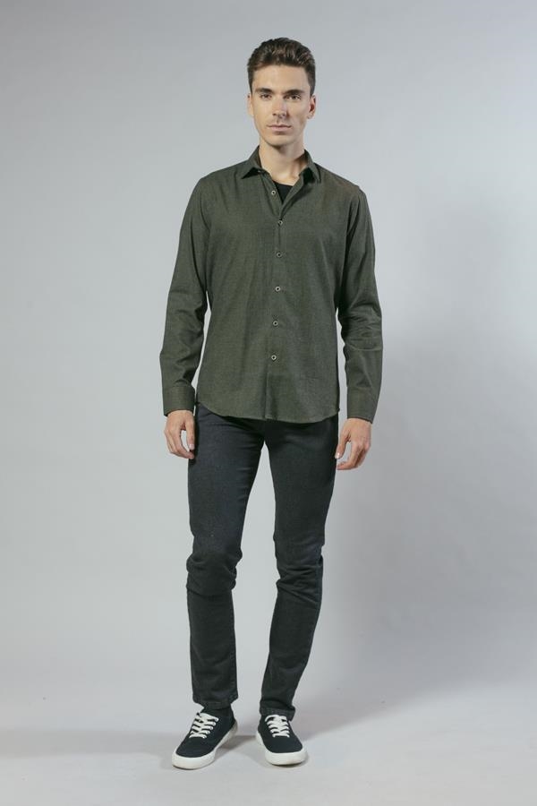 CAMISA MICRODIBUJO FRANELA KAKI | ANTONIO MIRO