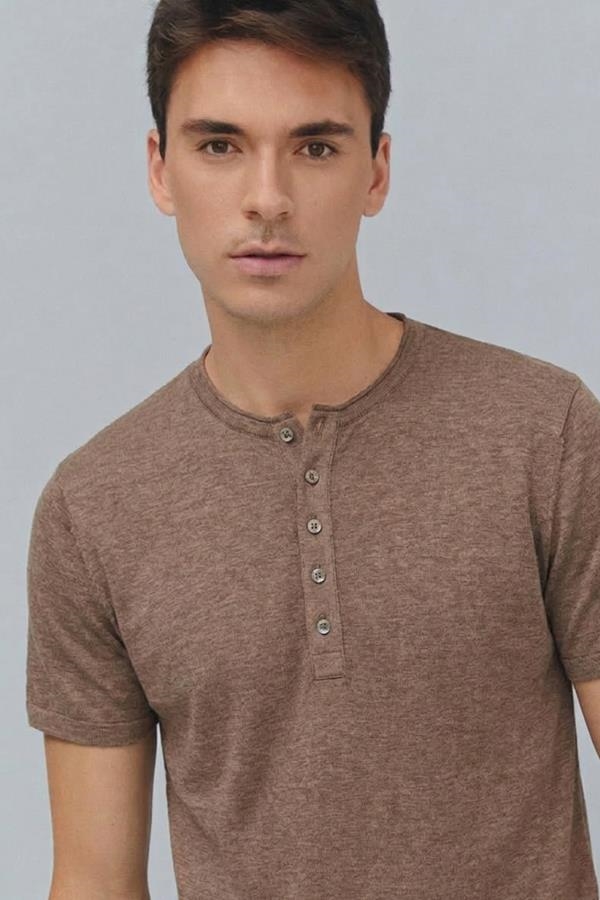 JERSEY MANGA CORTA CUELLO REDONDO LINO MARRON | ANTONIO MIRO