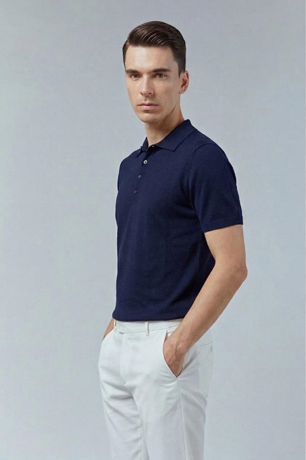 POLO LINO MARINO CON BOTONES | ANTONIO MIRO