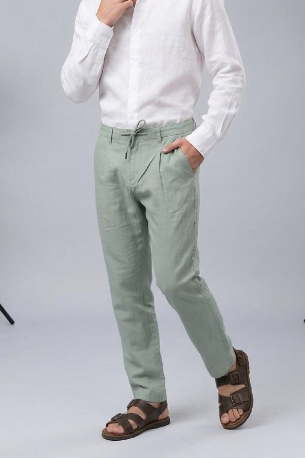 PANTALÓN LINO GOMAS VERDE AGUA | ANTONIO MIRO