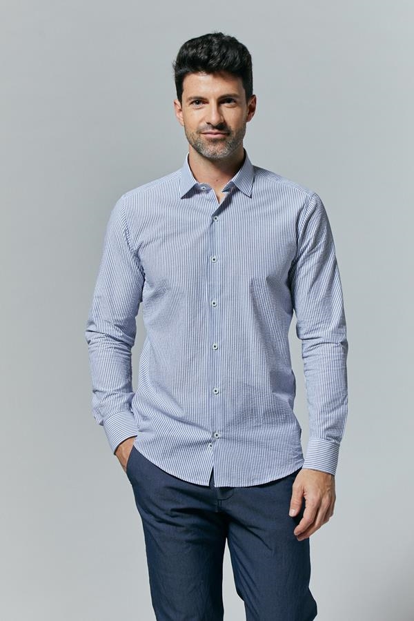 CAMISA SEERSUCKER NAVY/BLANCO | ANTONIO MIRO