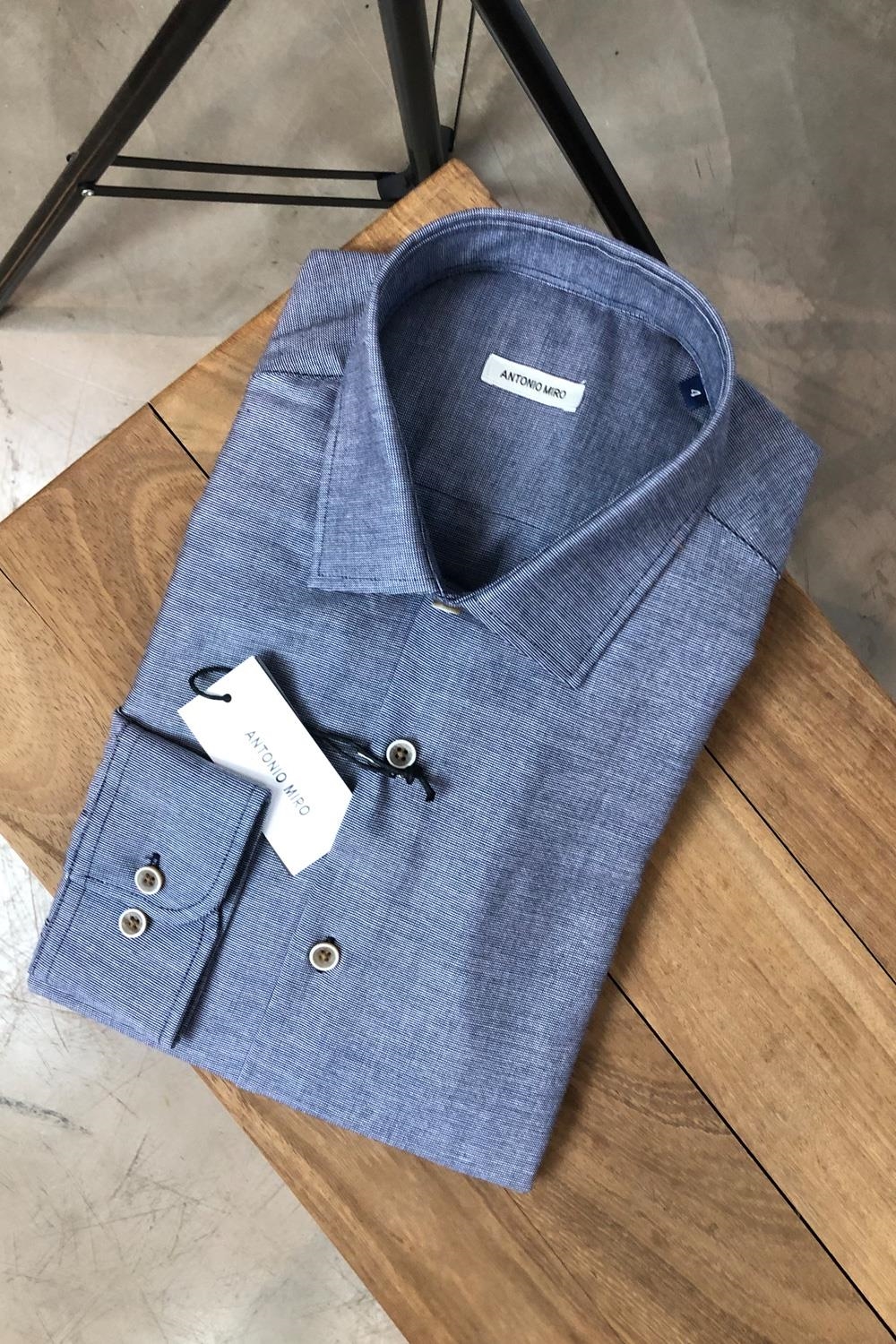 Camisa algodón 100% cuadrille azul/blanco vestir | 3969