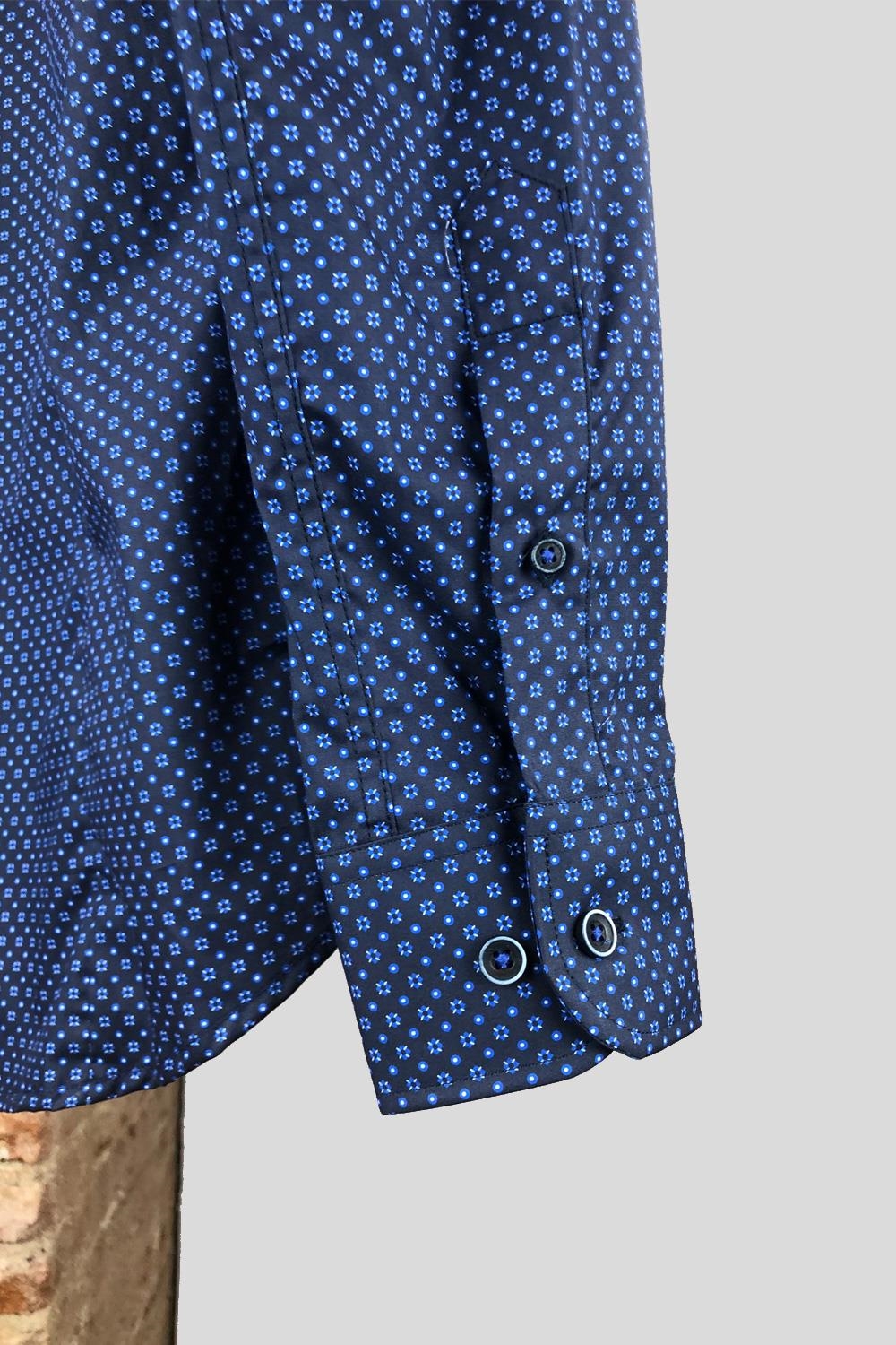 Camisa algodón 100% microdibujo azul cielo sport | 3973