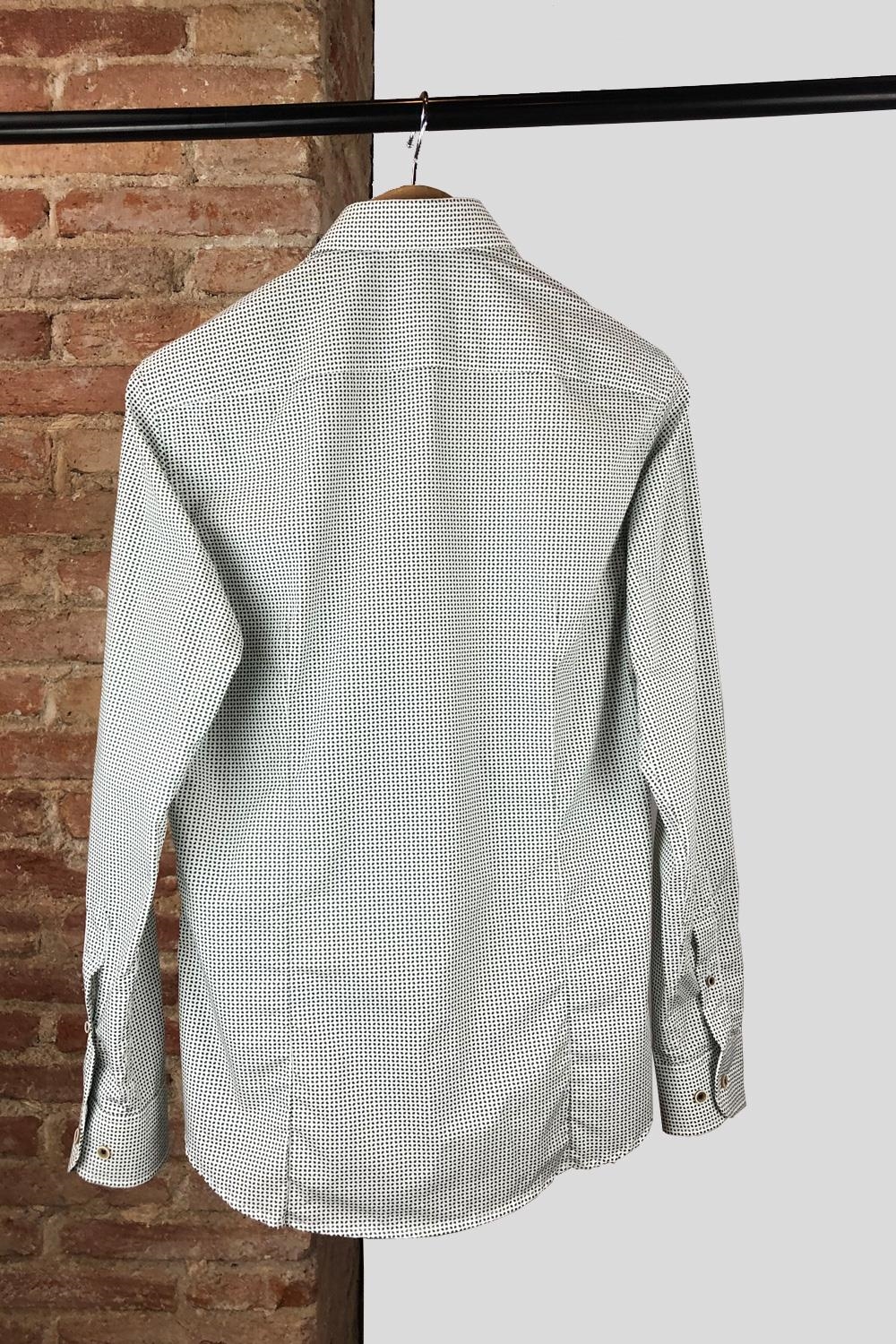 Camisa algodón 100% blanca microdibujo azul vestir | 3987