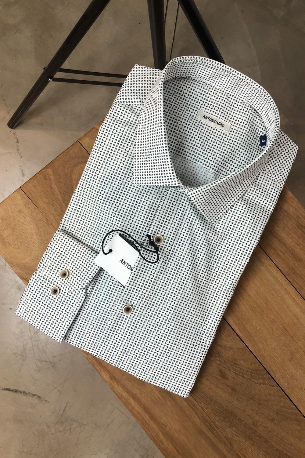 Camisa algodón 100% blanca microdibujo azul vestir | 3987