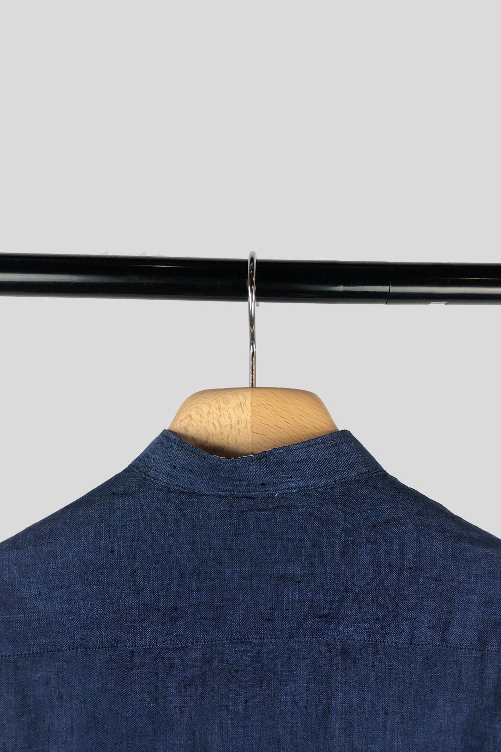 Camisa azul marino de cuello mao y manga larga | 1608HCSL01/016
